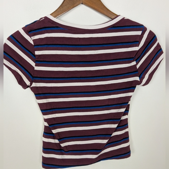 Abercrombie & Fitch Cotton Blend Stripe Cropped Tee Shirt - Picture 2 of 6